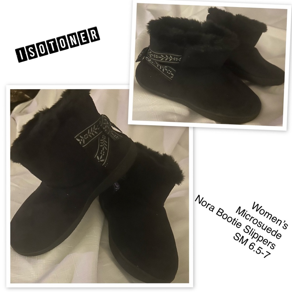Women’s Microsuede Nora Bootie Slippers in Black, Sz SM 6.5-7